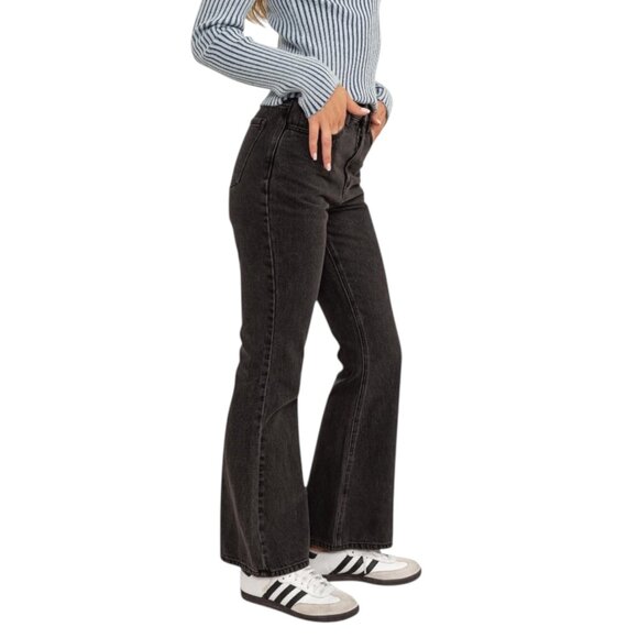 Charcoal High Waisted Zipper Fly 5 Pocket Flare bottom Jeans - Picture 5 of 6